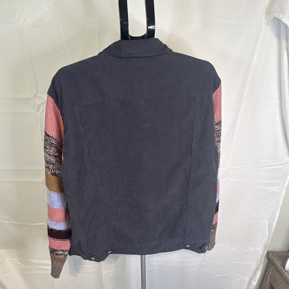 Umgee Women's Gray Multicolor Striped Button Front Collared Pocket Jacket L - Picture 3 of 5